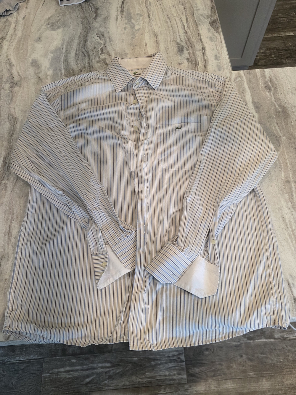 Lacoste Men's Light Blue & White Striped Dress Shirt